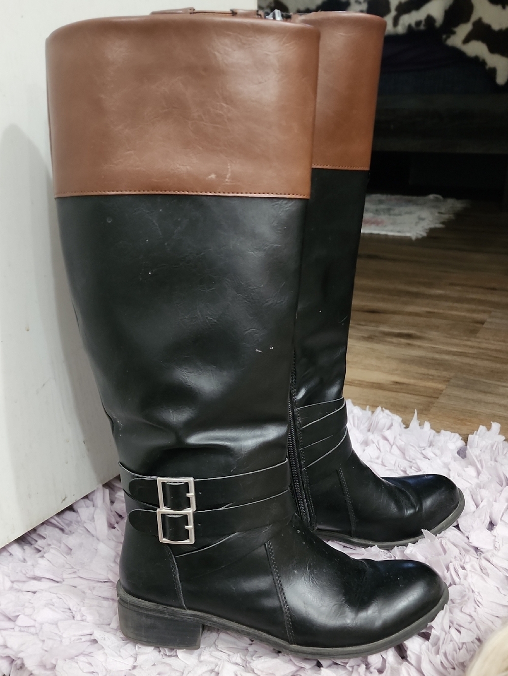 ARIZONA Women's Black and Brown Tall Buckle Boots Size 7 1/2